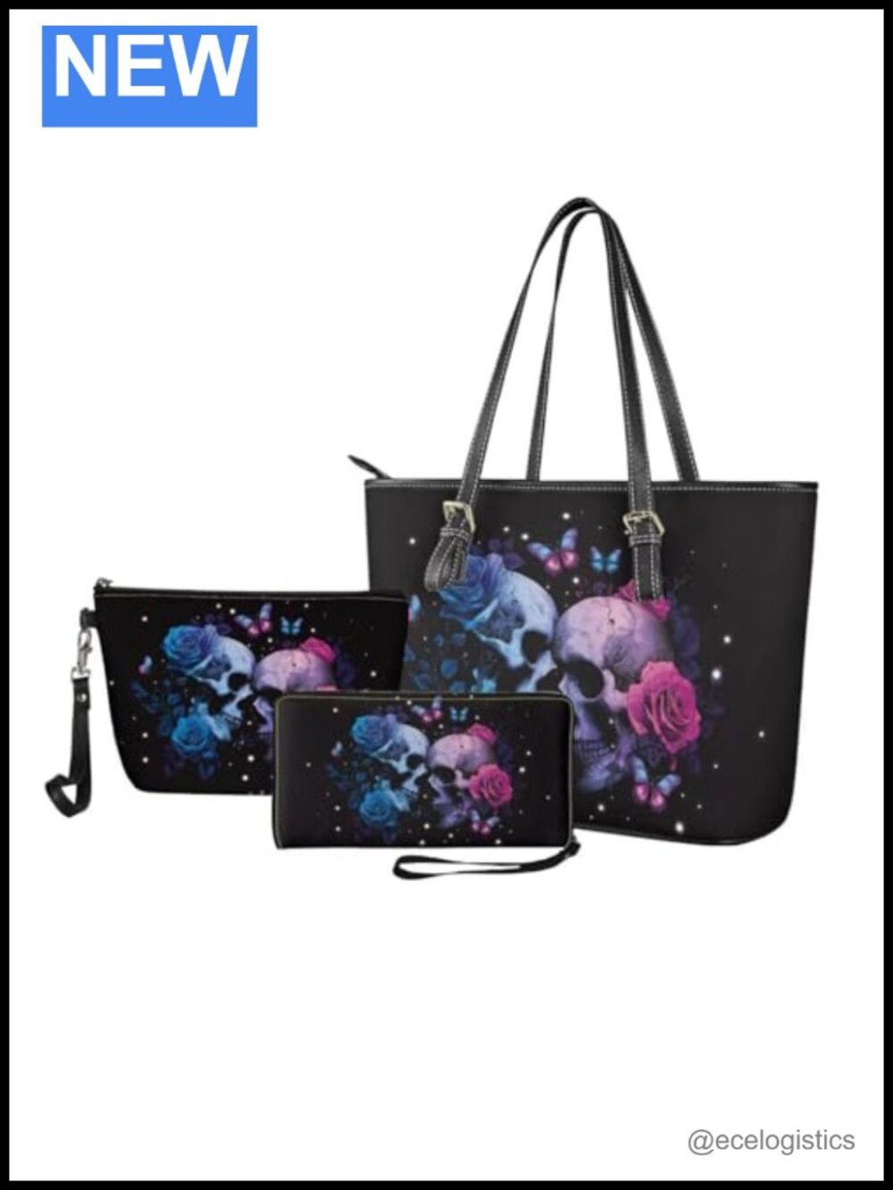 Women's 3 Piece PU Leather Handbag Set Tote Wristlet Cosmetic Bag